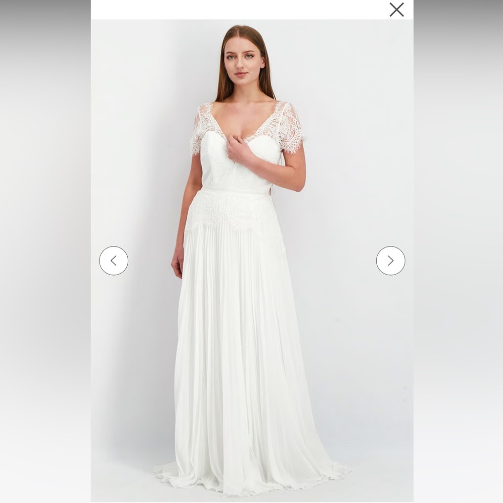 ASOS EDITION Sophia plunge lace wedding dress with pleated skirt sz10